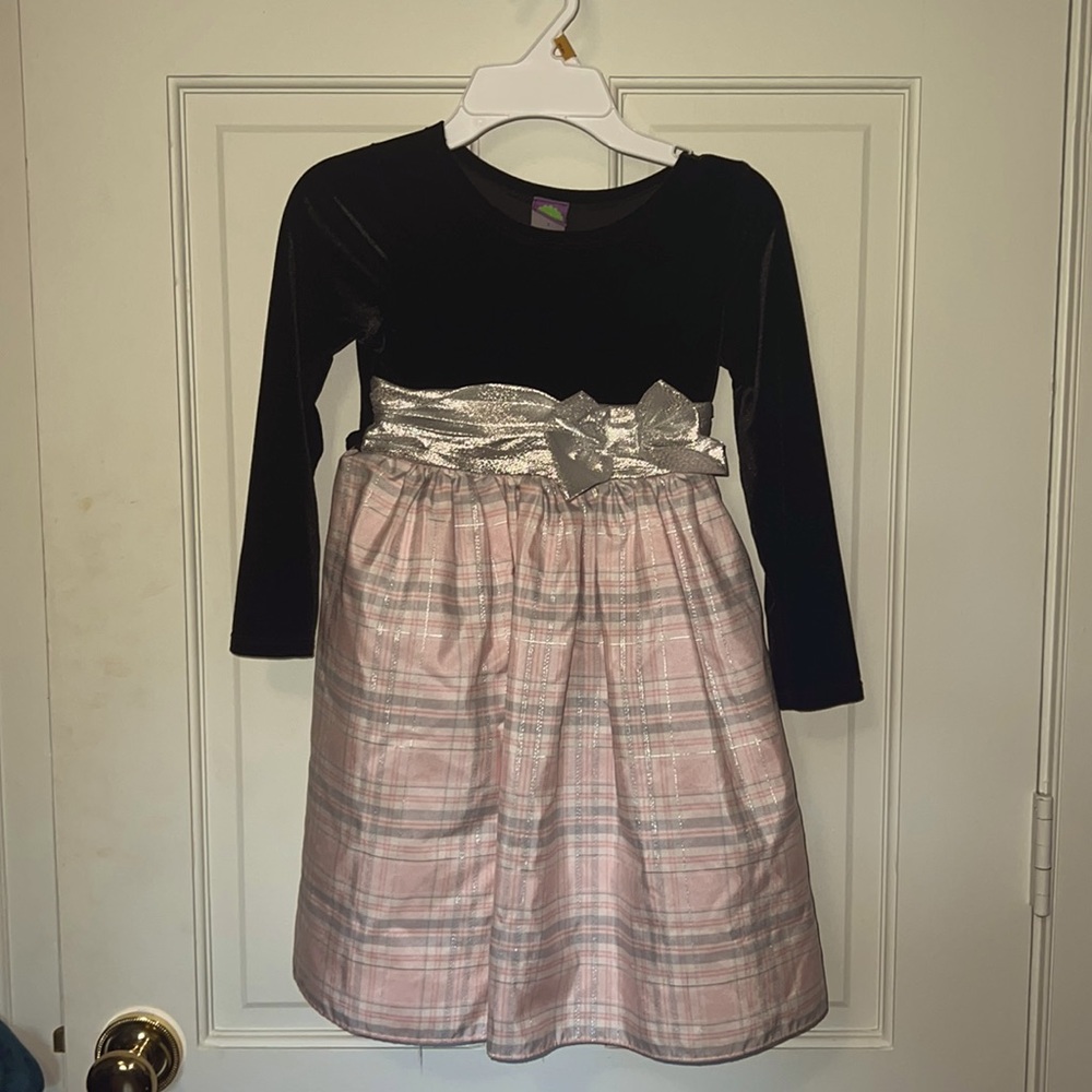 Girls black velvet and pink taffeta party dress